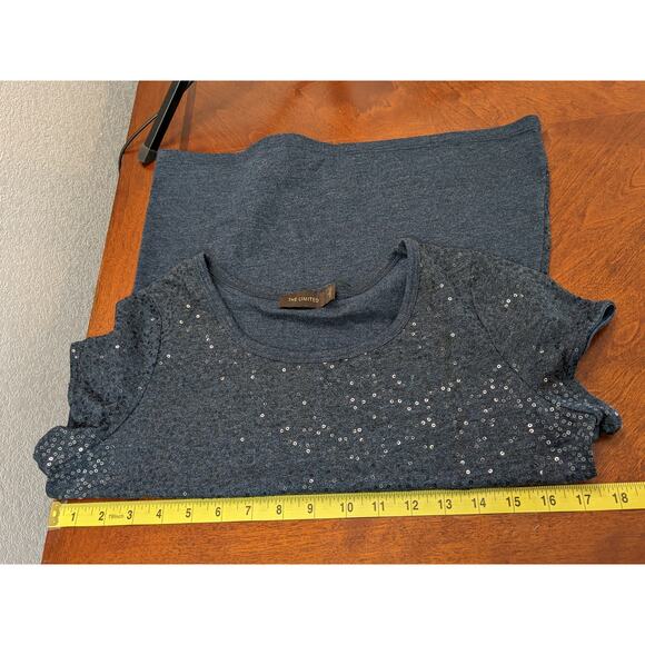 The Limited Sequin Front Top S Blue Womens Crew Cap Sleeve Shirt Shimmer Concert - Picture 6 of 8